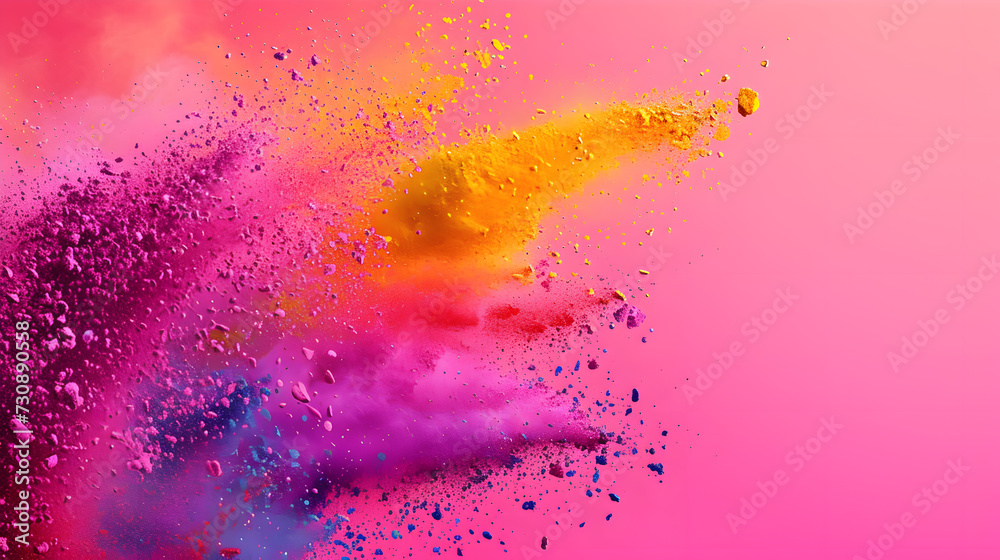 Happy holi background with colorful powder burst - Format 16:9
