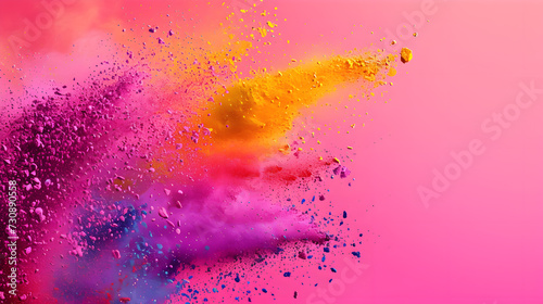 Obraz na płótnie Happy holi background with colorful powder burst - Format 16:9 w salonie