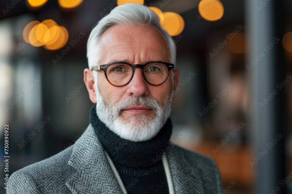 Stylish Senior Man with Glasses and Turtleneck