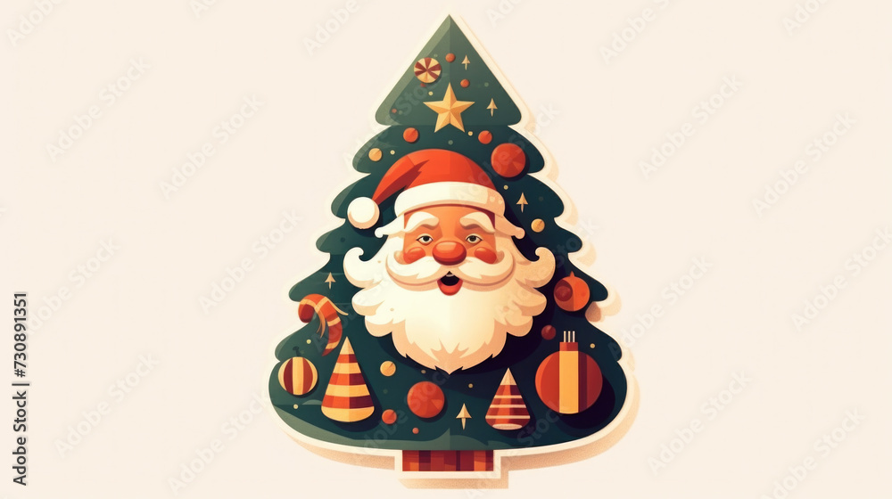 Wooden Christmas Tree with Santa Claus Face