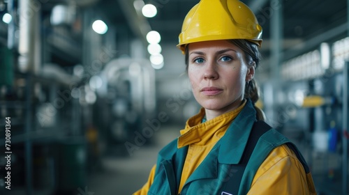 women worker in a factory wearing protective wear 