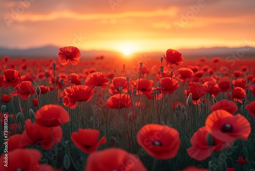 Red Poppies in the Sunset: A Stunning Snap for Your April Stock Collection Generative AI