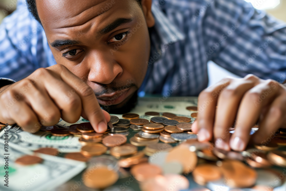 Young African American Man Contemplating Financial Difficulties