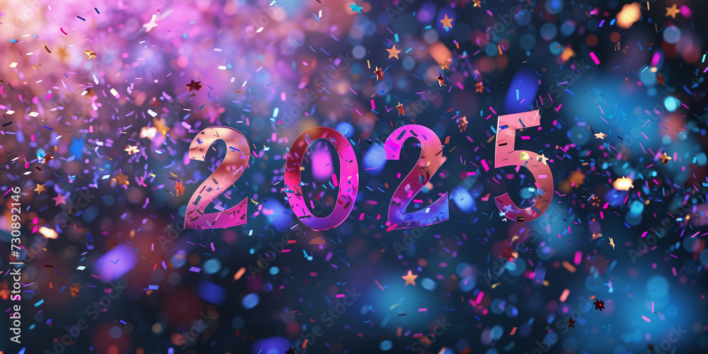2025 New year celebration new year eve of 2025 with confetty metal pink