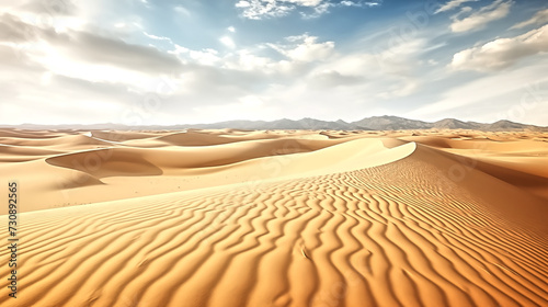 Endless expanse of golden sand dunes stretching as far as the ey