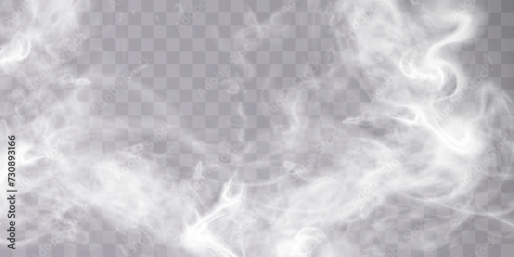 Fog or smoke isolated on transparent background with special overlay effect. White vector smoke, cloudiness, fog or smog background. special overlay effect Vector