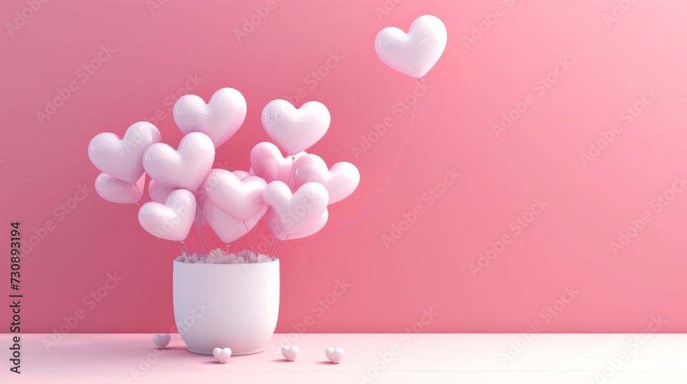 Whimsical Delight: A Vase Overflowing With Gossamer White Hearts. Generative AI.