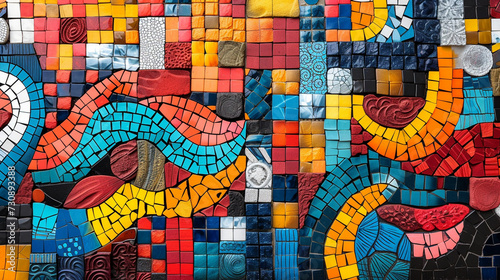 Vivid mosaic: diverse patterns, shapes symbolizing uniqueness. Vibrant colors skillfully arranged, forming a cohesive, diverse visual, celebrating standing out, beauty in uniqueness from the crowd.