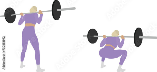 Women Weightlifting at the Gym Squat Minimal Cutout Flat Vector Illustration