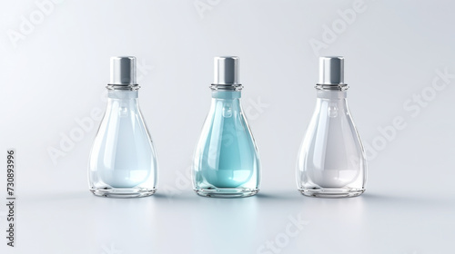 Three Glass Bottles with Different Colored Liquids