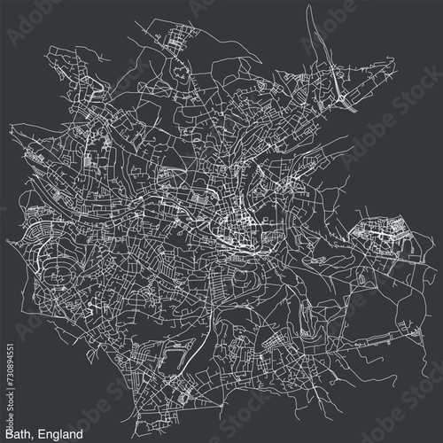 Detailed hand-drawn navigational urban street roads map of the United Kingdom city township of BATH, ENGLAND with vivid road lines and name tag on solid background