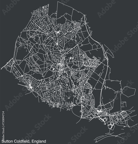 Detailed hand-drawn navigational urban street roads map of the United Kingdom city township of SUTTON COLDFIELD, ENGLAND with vivid road lines and name tag on solid background