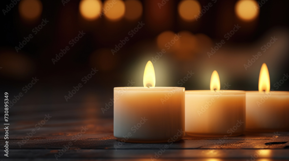 Three Lit Candles on Table Three Lit Candles on Table