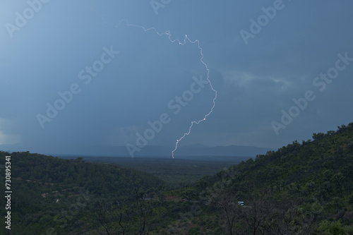 Thunderstorm with lightning strike in between the hills of Les Maures