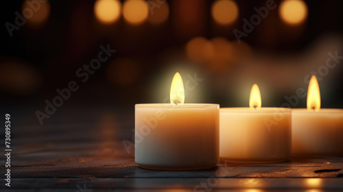 Three Lit Candles on Table