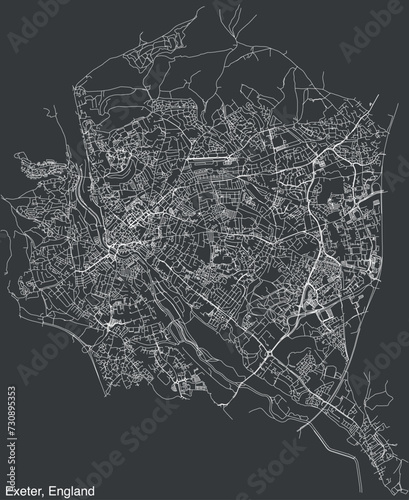 Detailed hand-drawn navigational urban street roads map of the United Kingdom city township of EXETER, ENGLAND with vivid road lines and name tag on solid background