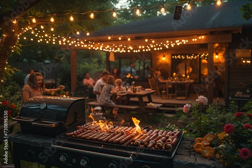 Sizzling Summer Sausage Sale  A Glowing Outdoor Barbecue Party Generative AI