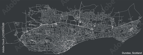 Detailed hand-drawn navigational urban street roads map of the United Kingdom city township of DUNDEE, SCOTLAND with vivid road lines and name tag on solid background