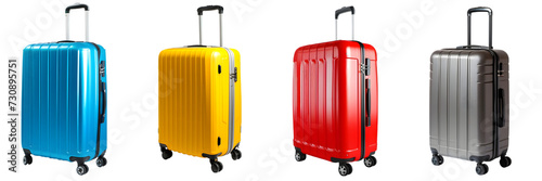 Set of travel suitcases, blue, yellow, red and black isolated on transparent background photo