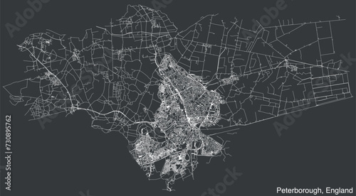 Detailed hand-drawn navigational urban street roads map of the United Kingdom city township of PETERBOROUGH, ENGLAND with vivid road lines and name tag on solid background