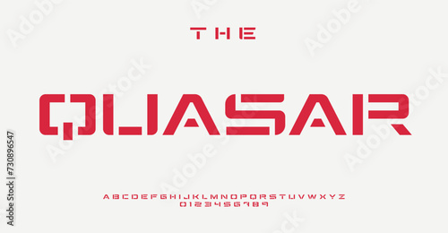 Stencil wide alphabet, innovative futuristic letters, sharp architectural font for impactful modern logo, edgy contemporary headline, structured typography. Vector typeset