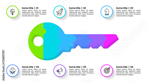 Infographic template. Business metaphor with key and 6 steps