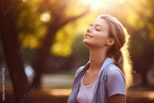 Woman with Closed Eyes Looking Up