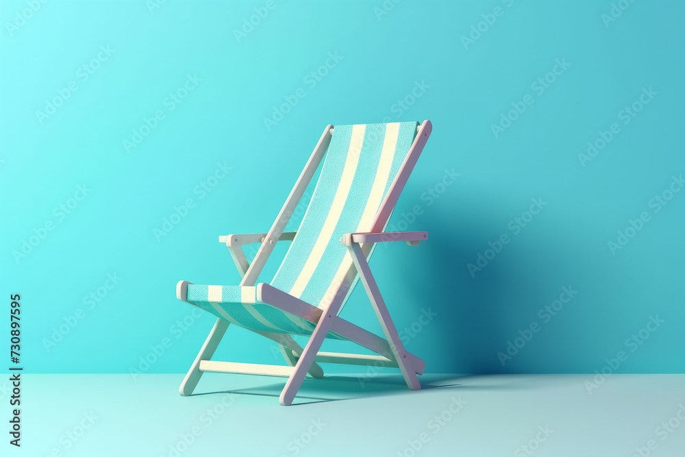 wooden blue and white sun lounger on a blue background