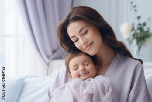 Woman Holding Baby in Arms