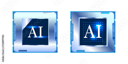 近未来の技術のAI人工知能の回路基板、コンピュータープロセッサCPUのチップセット、ベクターアイコンイラスト素材