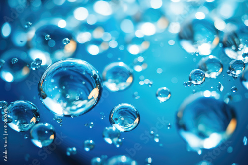 Bubbles Floating on Blue Surface