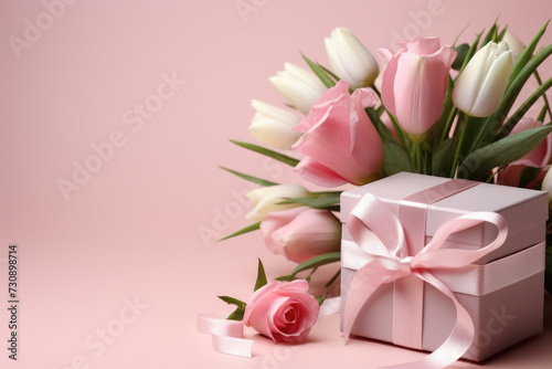 Pink Tulip Bouquet with White Gift Box