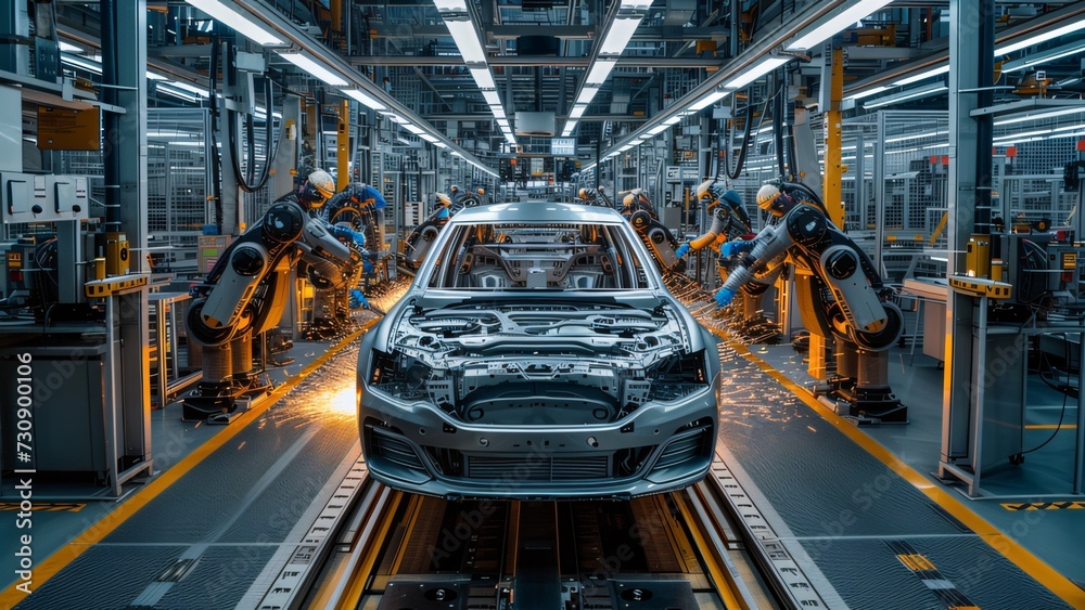 Modern Car Factory: Mass Production Assembly Line - Technology, Vehicle Assembly