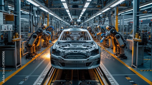 Modern Car Factory: Mass Production Assembly Line - Technology, Vehicle Assembly photo