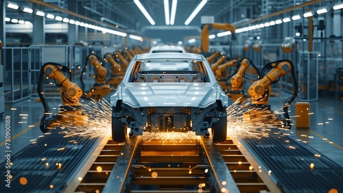 Modern Car Factory: Mass Production Assembly Line - Technology, Vehicle Assembly