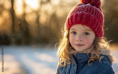 Little Girl Wearing a Red Knitted Hat