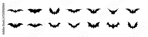 Bat silhouette set. Flying black bat icons. Halloween concept. Vector