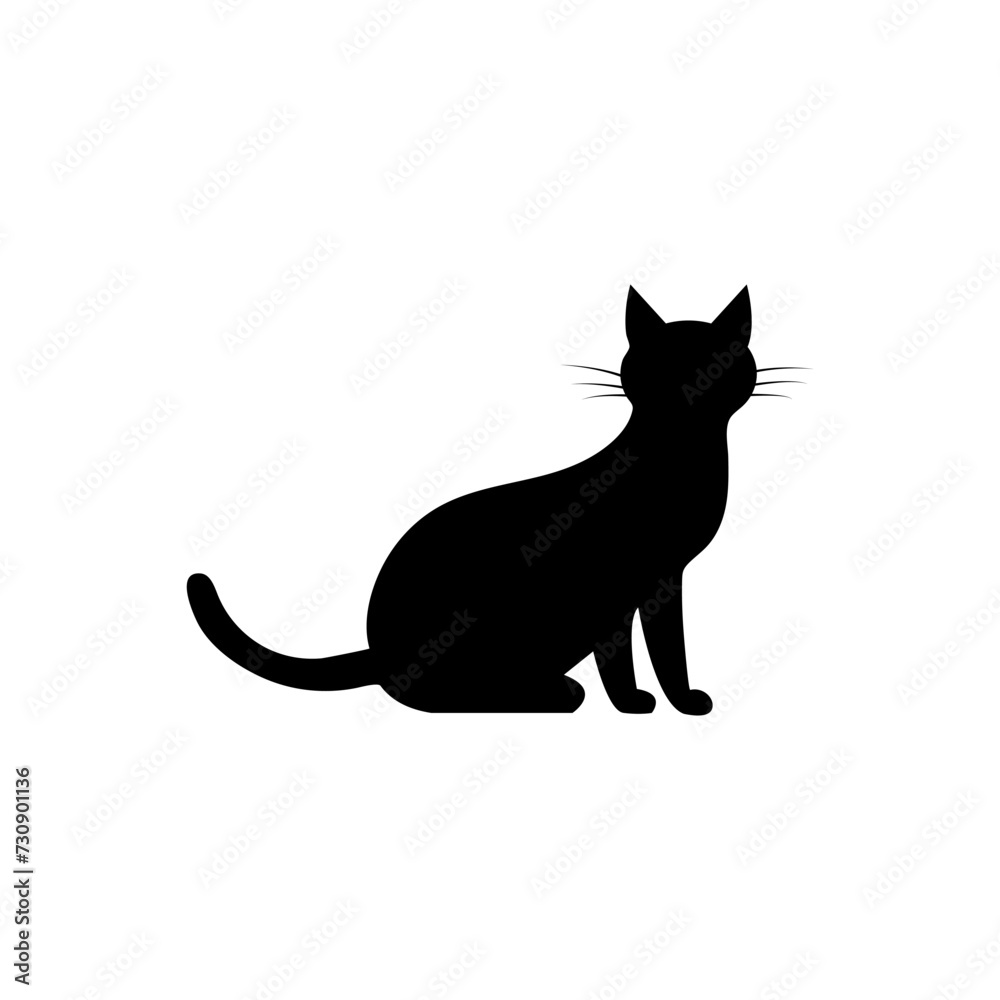 Black silhouette of a cat. Puss or cat silhouette. Feline care. Pet concept. Vector