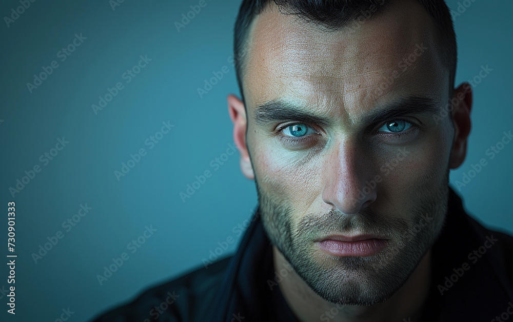 Fototapeta premium Close-Up Portrait of Person With Blue Eyes