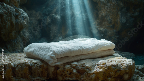 Shroud of Jesus Christ, Cave of the Resurrection of Jesus Christ. Christian illustration for Easter publications photo