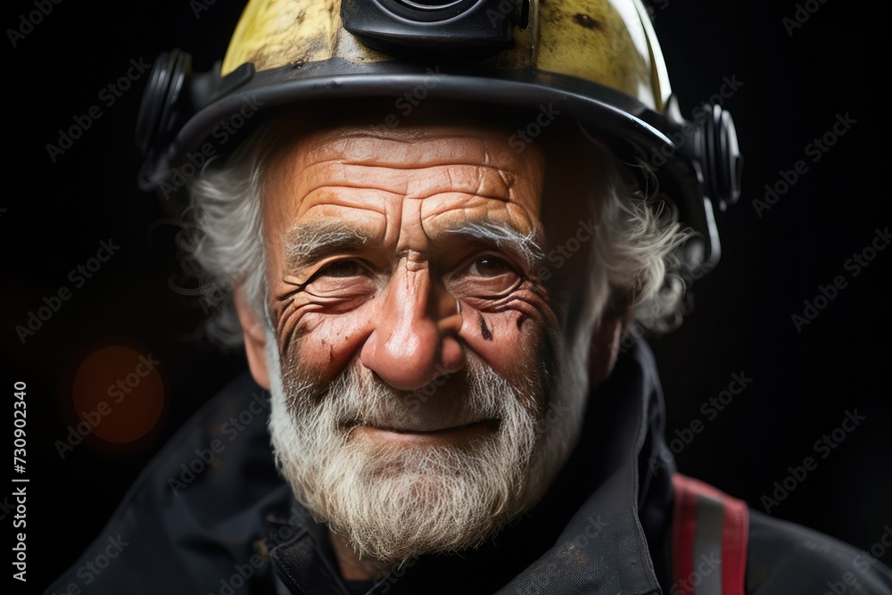 close-up senior firefighter man after a fire