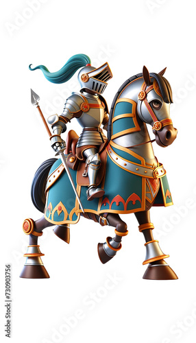 3D cartoon knight on a Isolated knight on horse. Medieval warrior