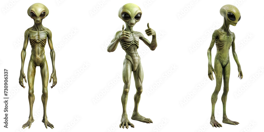 Naklejka premium Set of Alien Extraterrestrial Creatures Isolated on Transparent Background