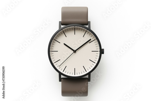 Elegant Timepiece: Isolated White Wrist Watch with Leather Strap and Silver Bracelet, Clock Face Featuring Classic Modern Design and Precision Measurement.
