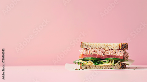 professional food photography tuna sandwich with empty copy space, and plain background, restaurant advertising photo