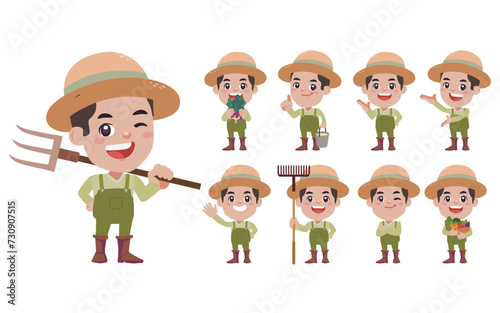Set of farmer with different poses