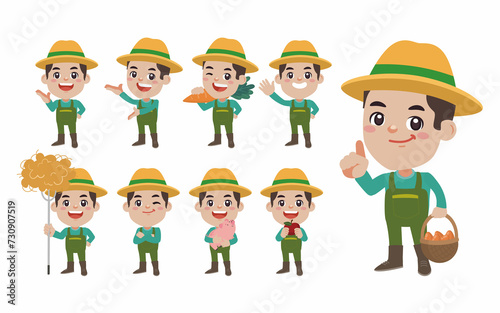Set of farmer with different poses