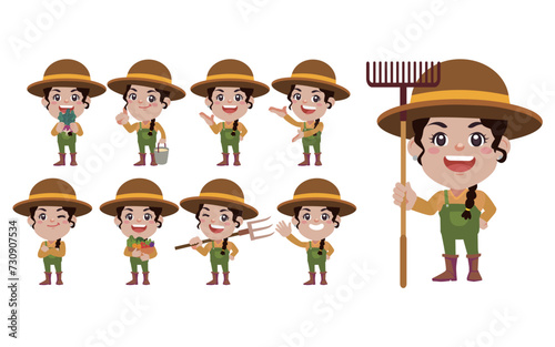 Set of farmer with different poses