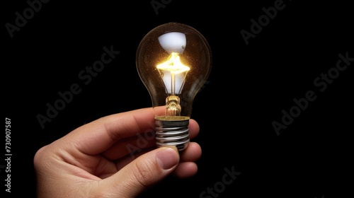 light bulb hold in hand on black background