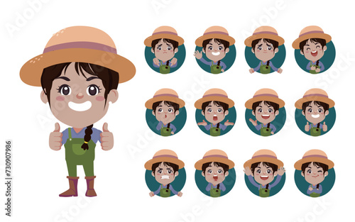 Set of farmer with different poses